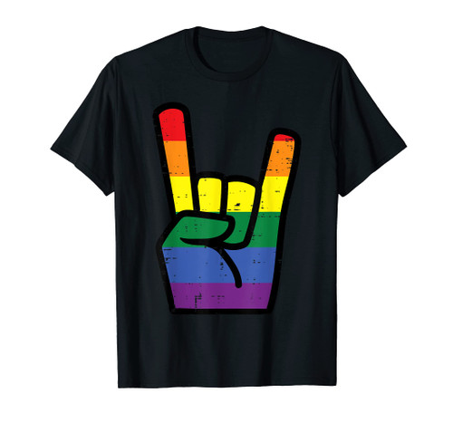 Gay Pride Rock Hand Rainbow Flag Lgbtq Rocker Boys Kids Men T-Shirt