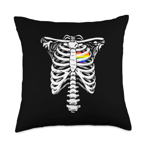 Skeleton Chest X-Ray Co. Rainbow Heart Rib Cage Love Gay Lesbian Skeleton Throw Pillow, 18x18, Multicolor
