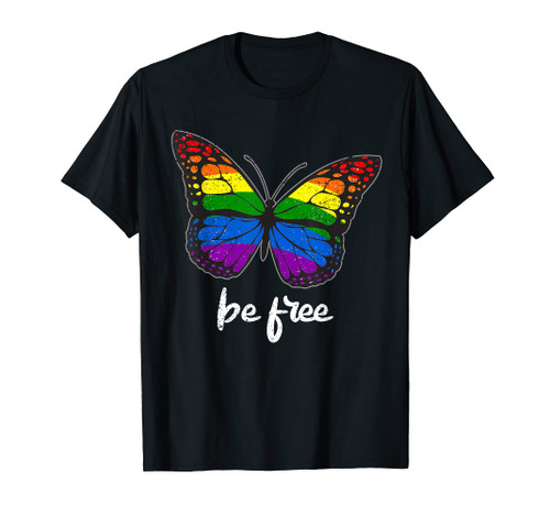 Rainbow Butterfly Gay Pride Retro LGBT-Q Lesbian Ally T-Shirt