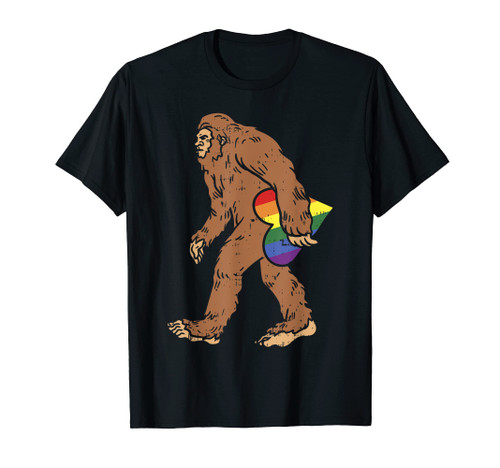 Bigfoot Rainbow Heart Funny Sasquatch Gay LGBT Pride Gift T-Shirt