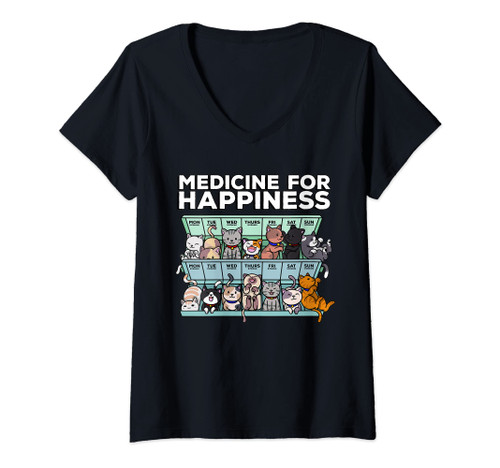 Womens My Medicine For Happiness Called Cats every day kitten cat V-Neck T-Shirt Womens My Medicine For Happiness Called Cats every day kitten cat V-Neck T-Shirt