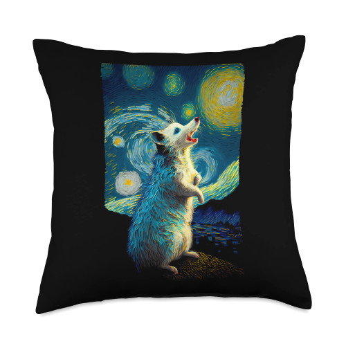 Opossum howling at the Moon, Starry Night Van Gogh Throw Pillow, 18x18, Multicolor