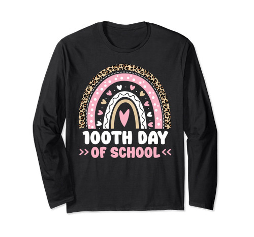 100th Day Of School Leopard Rainbow Girls 100 Days Of School Long Sleeve T-Shirt 100th Day Of School Leopard Rainbow Girls 100 Days Of School Long Sleeve T-Shirt