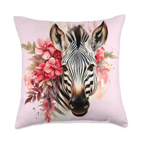 Zebra Botanical Flower Safari Animal Zoo Animal Throw Pillow, 18x18, Multicolor
