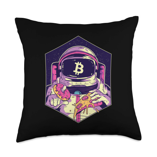 Bitcoin CryptoCurrency Apparel Co Funny Moon Bitcoin Astronaut Throw Pillow, 18x18, Multicolor