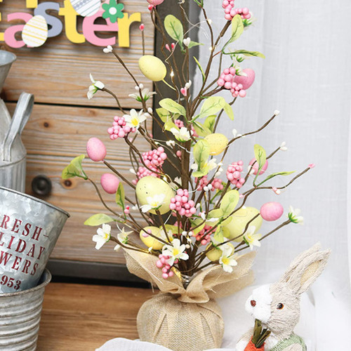 Comebachome Lighted Easter Tree, 17.8inch Artificial Easter Egg Tree with LED Light, Easter Tree Centerpiece Table Decorations for Easter Party
