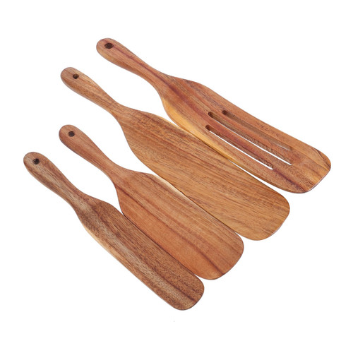 Zerodeko 4pcs Teak Kitchen Set Wooden Cooking Utensils Kitchen Wooden Utensil Wooden Spoons for Cooking Wood Nonstick Cookware Bamboo Cookware Wooden Turner Long Handle Spatula Thai Teak