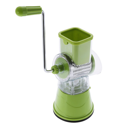 Manual Drum Grater Stainless Steel Cheese Grater Vegetables Cutter Slicing Tool Shredder Green Cheese Grater Hand Operated Multifunctional Drum Cutting and Slicing Gr (Green)