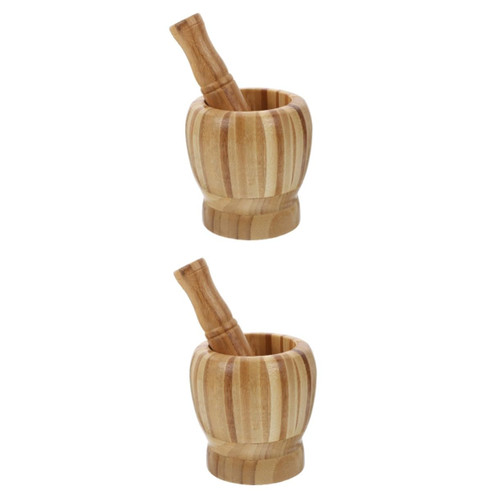 Cabilock 2 Pcs Pounder Bamboo Mortar Wooden Pepper Crusher Wood Mortar Pestle Durable Garlic Grinding Tool Garlic Mincer Tool Granite Mortar and Pestle Pesto Pound Medicine Garlic Masher