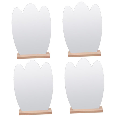 minkissy 4pcs Mirror Table Small Mirror for Desk Retro Dining Table Makeup Vanity Desk Vanity Bedroom Mirror Aesthetic Desk Decor Vanity Mirror Stand Irregular Mirror Asthetic Make up Wood