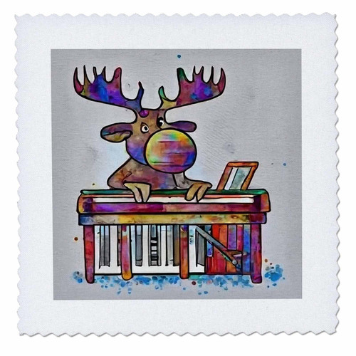 3dRose Cute Funny Moose Playing Piano Music Musical Cubism Art - Quilt Squares (qs-385375-4)