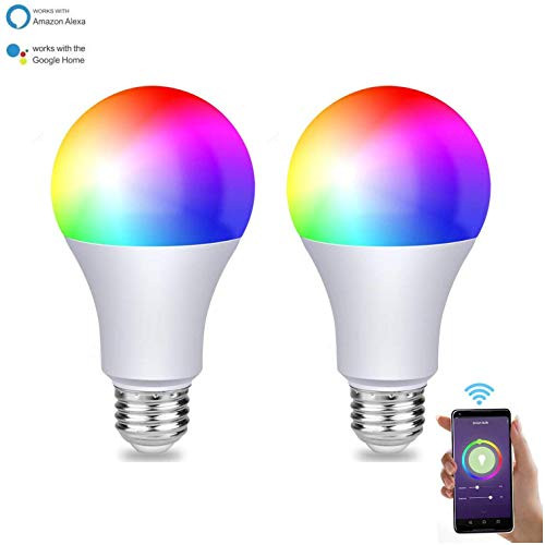 LED Smart WiFi Light Bulb A19 E26 9W 810LM Dimmable and Tunable Work with Amazon Alexa Google Home RGB CCT for Warm White Soft White Cold White 2700K~6000K No Hub Required 2 Pack