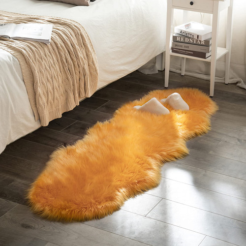 MIULEE Luxury Super Soft Fluffy Area Rug Faux Fur Sheepskin Rug Decorative Plush Shaggy Carpet for Bedside Sofa Floor Nursery Fall Decor 2 x 6 Feet, Orange Yellow