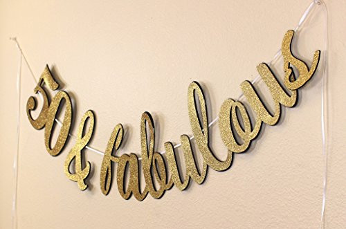 All About Details 50 & Fabulous Cursive Banner, 1set, 50th Birthday, Party Decor, Photo Backdrop (Black & Gold)
