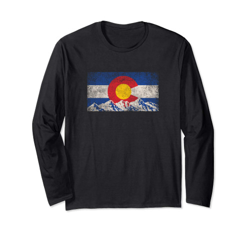 Colorado Retro Vintage State Flag Mountain Graphic Shirt Long Sleeve T-Shirt