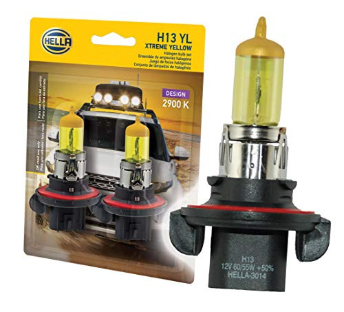 HELLA H13 Yellow-60/55W YL Xtreme Yellow Bulbs, 12V, 60/55W, 2 Pack