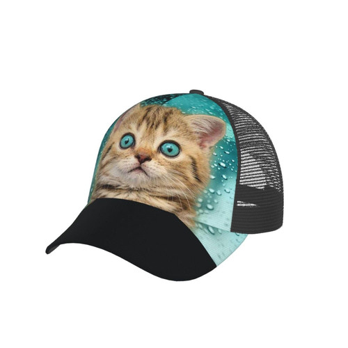 SLEHAGU Blue Eye cat Baseball Cap Golf Dad Hat for Men and Women Adjustable Snapback Mesh-Back Outdoor Sport Trucker Hat