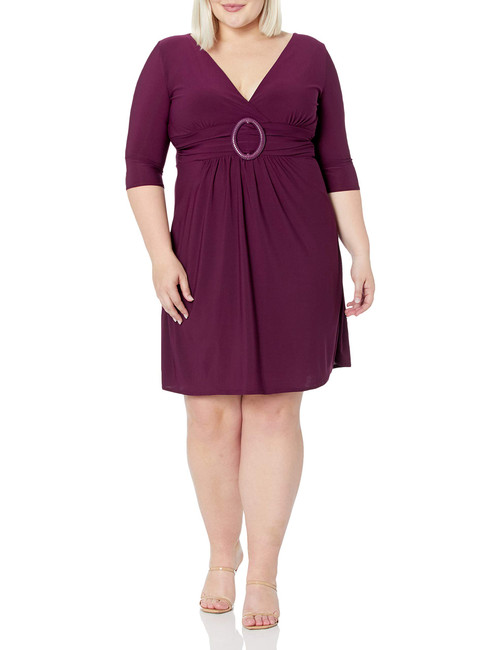 Star Vixen Women's Plus-Size Elbow Sleeve O-Ring Dress, Purple Solid, 1X