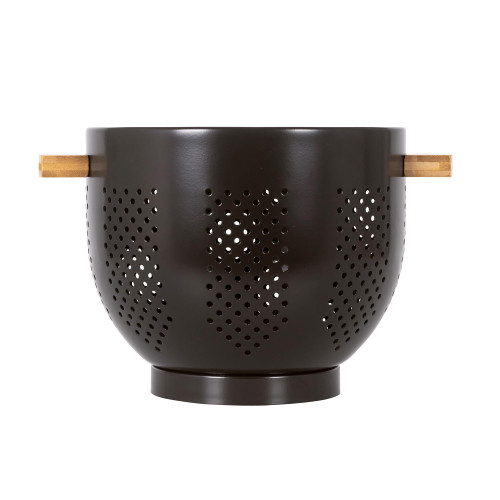 Brown Black Colander Strainer with Wood Handle - Kitchen Essential Metal Strainers & Colanders,Large Strainer Perfect for Pasta, Fruits,and More Food 5.5 QT