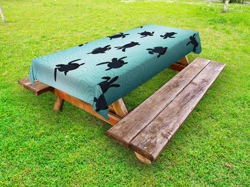 Ambesonne Marine Outdoor Tablecloth, Sea Turtles Swimming Silhouette from The Bottom of Ocean Underwater Display, Decorative Washable Picnic Table Cloth, 58" X 84", Dark Blue Teal Ambesonne Marine Outdoor Tablecloth, Sea Turtles Swimming Silhouette from The Bottom of Ocean Underwater Display, Decorative Washable Picnic Table Cloth, 58" X 84", Dark Blue Teal