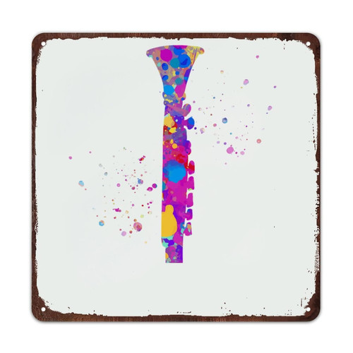 Mousus Clarinet Vintage Metal Signs - Music Instrument Musical Tin Signs - Clarinet Paint Splatter Tin Wall Plaque Wall Art Decor Art Poster 15 X 15 Inch