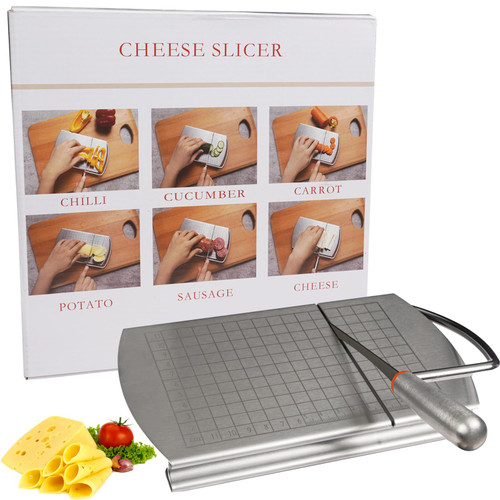Elesinsoz Cheese Slicer, Multipurpose Stainless Steel Cheese Slicers for Block Cheese with Sharp Blade and Scale, Cheese Cutter for Cheese, Butter, Sausage Ham, Cucumber and More