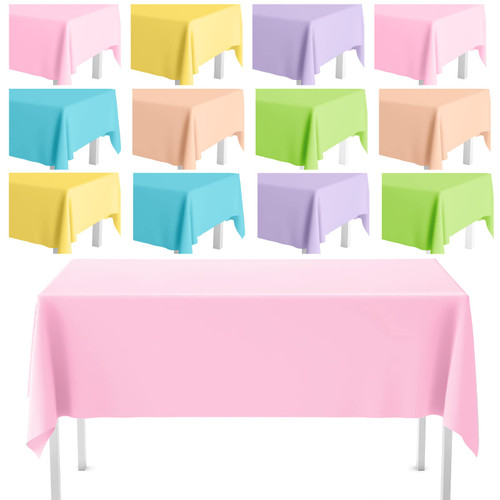 12 Pack Easter Spring Disposable Tablecloth Assorted Color Plastic Tablecloth Colorful Rectangle Table Covers for Birthday Party Birthday Wedding Picnic Home Party Decorations, 6 Color, 54 x 72 Inch