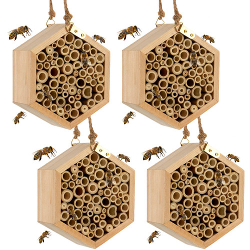 Mason Bee House Handmade Bee Hive Hexagon Bee Hives Boxes Natural Wooden Mason Bee Nest with Bamboo Tubes Garden Supplies for Garden Lovers to Attract Peaceful Bee Pollinators (4 Packs) Mason Bee House Handmade Bee Hive Hexagon Bee Hives Boxes Natural Wooden Mason Bee Nest with Bamboo Tubes Garden Supplies for Garden Lovers to Attract Peaceful Bee Pollinators (4 Packs)