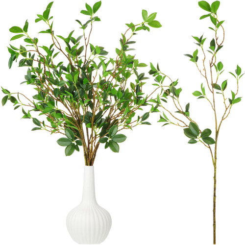 Yuxung 6 Pcs Faux Ficus Twig Plants Artificial Greenery Stems Green Stems Fake Faux Leaf Branches for Vase Filler Wedding Garden Office Home Decoration