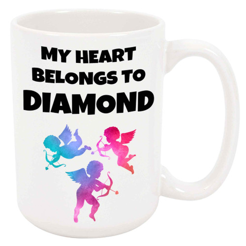 My Heart Belongs To Diamond Coffee Mug - Personalized Ceramic Cup with Name, Custom Mug, Customized Birthday/Christmas Gift, Holiday Present, 11 Oz