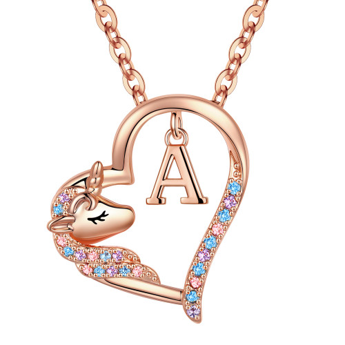 Anoup Unicorn Gifts for Girls Age 6-8, Heart Necklace for Girls Jewelry 9 Year Old Girl Birthday Gift Ideas Gifts for Teen Girls Rose Gold Necklace for Girls Unicorn Necklace for Teen Girls
