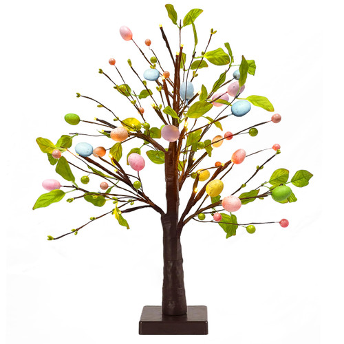 Pre-lit Easter Egg Tree with Timer Light Up Easter Decorations,22 Inch Lighted Easter Tree Tabletop Decor with 24 Led Lights for Easter Party,Timer/USB/Battery Operated