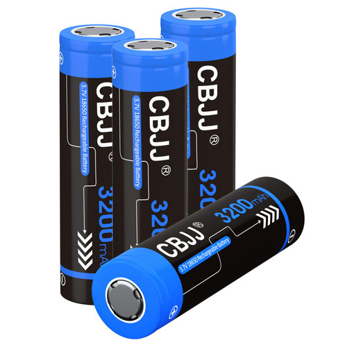 CBJJ 18650 Rechargeable Battery 3.7 Volts 3200mAh Battery Flat Top 18650 Li-ion Battery for Flashlight & Doorbell (4 Pack, Blue)