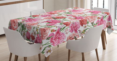 Ambesonne Watercolor Flower Tablecloth, Victorian Floral Pattern Painting Style Print with Peonies and Roses, Dining Room Kitchen Rectangular Table Cover, 60" X 84", Pink White Ambesonne Watercolor Flower Tablecloth, Victorian Floral Pattern Painting Style Print with Peonies and Roses, Dining Room Kitchen Rectangular Table Cover, 60" X 84", Pink White