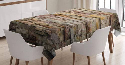 Ambesonne Marble Print Tablecloth, Urban Brick Slate Stone Wall Rocks Featured Facade Architecture Town Picture, Rectangular Table Cover for Dining Room Kitchen Decor, 60" X 84", Light Brown Ambesonne Marble Print Tablecloth, Urban Brick Slate Stone Wall Rocks Featured Facade Architecture Town Picture, Rectangular Table Cover for Dining Room Kitchen Decor, 60" X 84", Light Brown