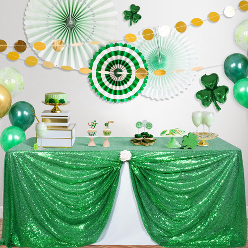 PartyDelight Green Sequin Tablecloth 60x102 Inch Rectangle Tablecloth Glitter Tablecloth for Party Baby Shower Christmas Decorations