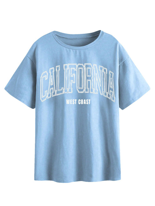 SOLY HUX Women's Graphic Oversized Tees Letter Print Summer Tops Vintage Half Sleeve Loose Casual T Shirts Light Blue Letter M SOLY HUX Women's Graphic Oversized Tees Letter Print Summer Tops Vintage Half Sleeve Loose Casual T Shirts Light Blue Letter M