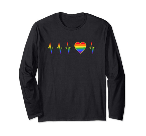 LGBT Rainbow Heartbeat Love Heart Flag Gay Lesbian Pride Long Sleeve T-Shirt LGBT Rainbow Heartbeat Love Heart Flag Gay Lesbian Pride Long Sleeve T-Shirt