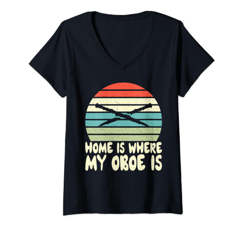 Womens Home is where my Oboe is Oboist V-Neck T-Shirt