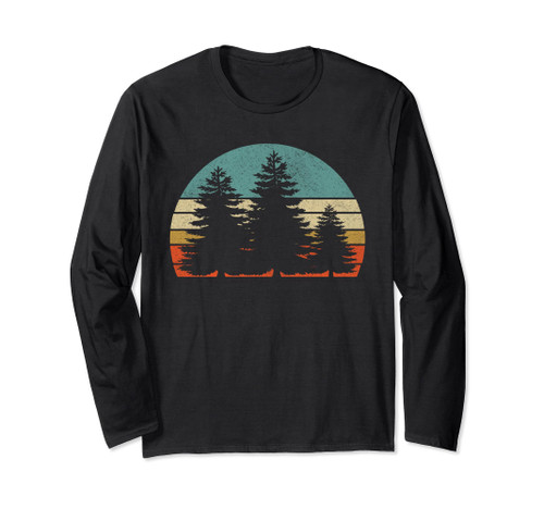 Pine Tree Sun Minimalist sunset Design Graphic tee men women Long Sleeve T-Shirt