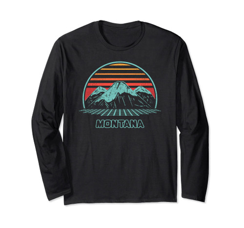 Montana Retro Mountain Hiking 80s Style Long Sleeve T-Shirt