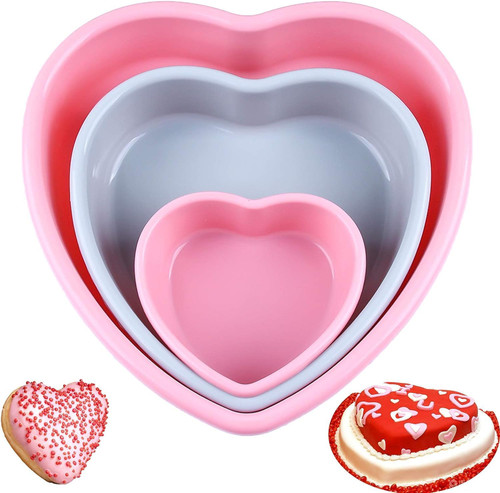 Heart Shaped Cake Pans, Silicone Molds Heart Baking Pans, Heart Cake Mold Non-Stick Cake Pan Set for Cheese Cake and Brownie Cake (3PCS-Pink&Gray) Heart Shaped Cake Pans, Silicone Molds Heart Baking Pans, Heart Cake Mold Non-Stick Cake Pan Set for Cheese Cake and Brownie Cake (3PCS-Pink&Gray)