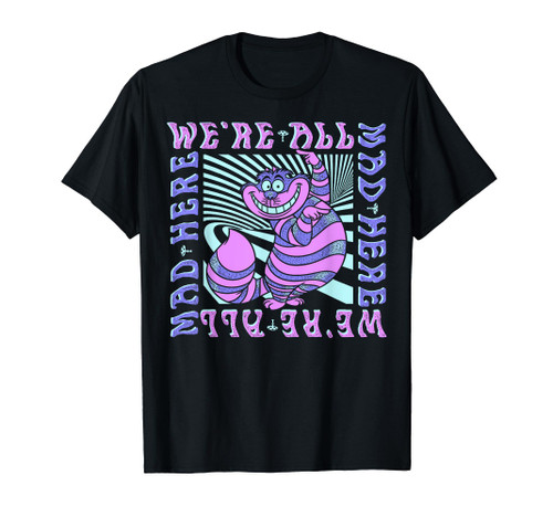 Disney Alice In Wonderland Cheshire Cat We're All Mad Box Up Short Sleeve T-Shirt Disney Alice In Wonderland Cheshire Cat We're All Mad Box Up Short Sleeve T-Shirt