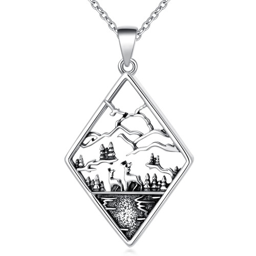POTOPYY Mountain Necklace S925 Sterling Silver Mountain Pendant Necklace Nature Jewelry Gift for Skiers, Hikers, Campers, Climbers and Nature Lovers