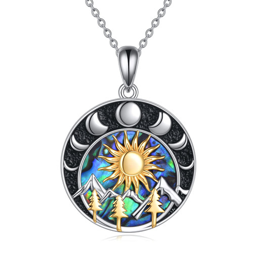 Mountain Necklace for Women Sterling Silver Nature Sun Mountain Star and Moon Tree Pendant Necklace Nature Jewelry Christmas Gifts for Skiers, Hikers, Campers, Climbers,Nature Lovers