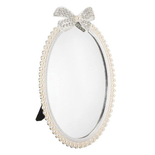 FRCOLOR Vanity Mirror Desktop Mirror with Stand Metal Desktop Mirror Desktop Makeup Mirror Antique Makeup Mirror Tabletop Oval Mirror Vanity Table Mirror Europe Alloy Photo Frame