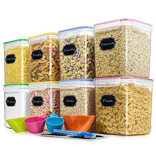 Cereal Container Food Storage Containers, Blingco Set of 8 (2.5L/85oz) Airtight Dry Food Storage Containers with Lids - BPA Free Plastic for Flour, Sugar, Cereal and Pantry Storage Containers