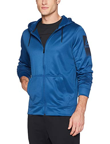 Reebok Work Out Ready Poly Fleece Full Zip Hoodie, Bunker Blue, Medium