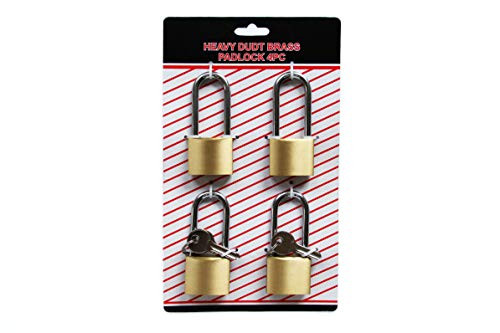Solid Brass Keyed-Alike Padlock with 1.57inch/40mm Wide Body (Set of 4, Long Shackles)