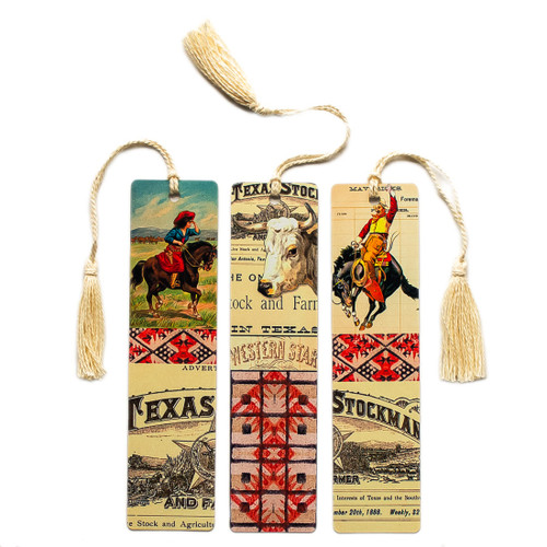American West Bookmark Set with Tassels, Metal book marks, Western Cowboy Bookmarks, Set of 3